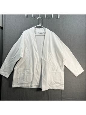 Encore by Idina Menzel Open-Front Lightweight Fleece Ca Bright White, Size 1X